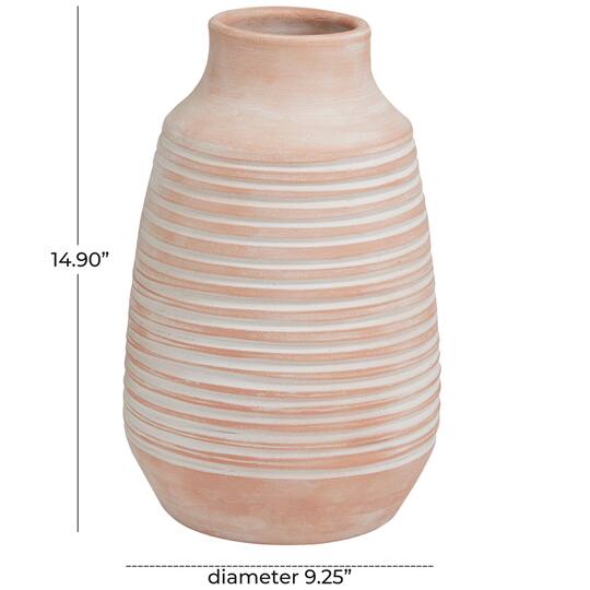 15" Pink Whitewashed Ribbed Terra Cotta Vase